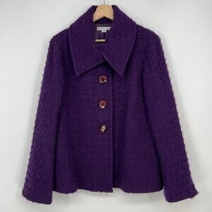 Pendleton Wool Mohair Blend Jacket Womens size 12 Purple Waffle Knit Button Coat